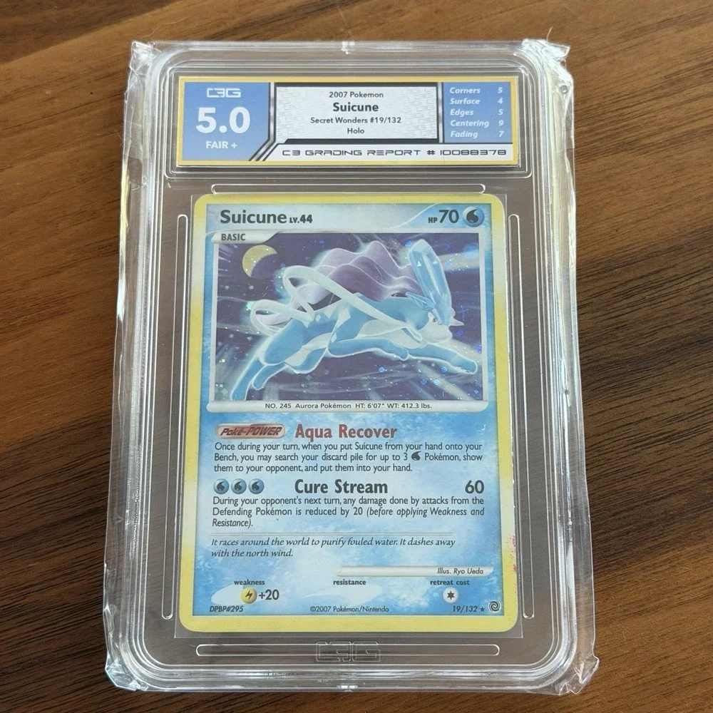 Suicune LV.44 Holo Rare Secret Wonders 19/132 Holo Pokemon 2007 C3 Grading 5